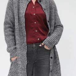 Γυναικείο πλεκτό παλτό BOSS WARLOTTE γκρι