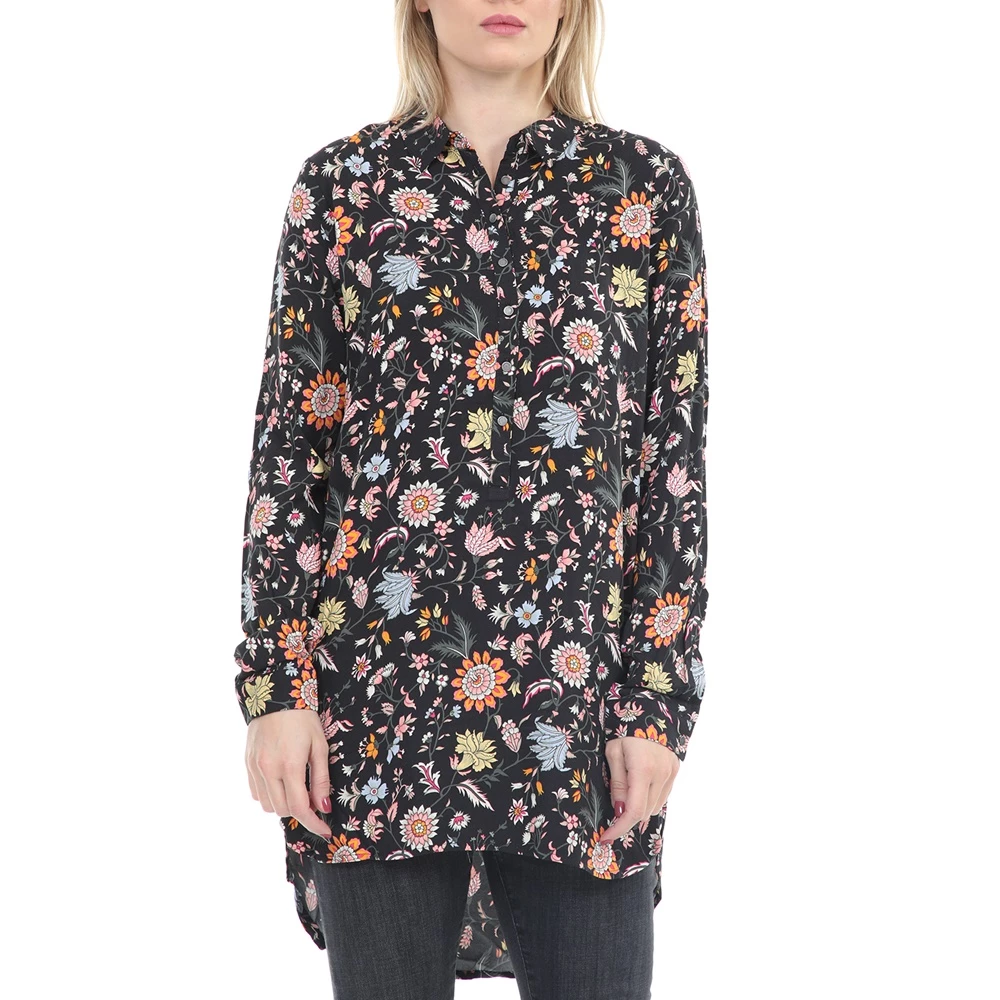 Γυναικεία πουκαμίσα GARCIA JEANS μαύρη με λουλούδια 1 Γυναικεία πουκαμίσα GARCIA JEANS μαύρη με λουλούδια
