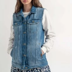 Γυναικείο αμάνικο Denim Jacket ATTRATTIVO μπλε