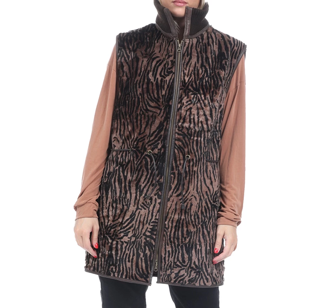 Γυναικείο μακρύ δερμάτινο γιλέκο RITSELFURS MOUTON καφέ 1 Γυναικείο μακρύ δερμάτινο γιλέκο RITSELFURS MOUTON καφέ