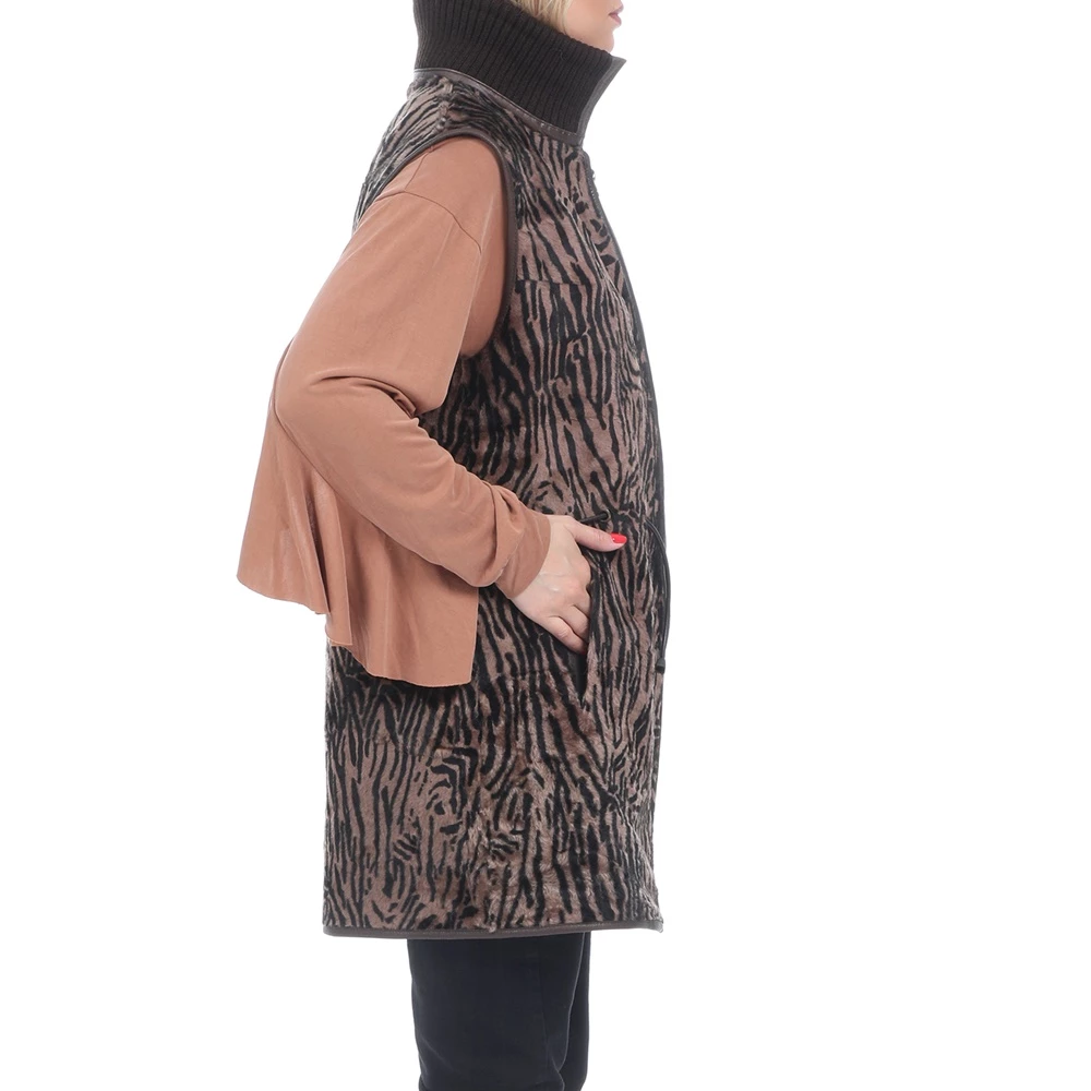 Γυναικείο μακρύ δερμάτινο γιλέκο RITSELFURS MOUTON καφέ 2 Γυναικείο μακρύ δερμάτινο γιλέκο RITSELFURS MOUTON καφέ - Image 2