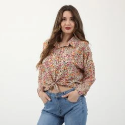 Γυναικείο Cropped πουκάμισο ATTRATTIVO πολύχρωμο Floral