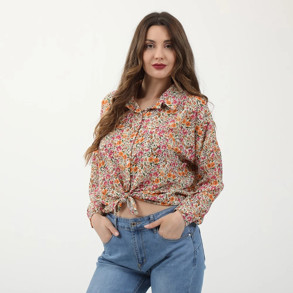 Γυναικείο Cropped πουκάμισο ATTRATTIVO πολύχρωμο Floral 1 Γυναικείο Cropped πουκάμισο ATTRATTIVO πολύχρωμο Floral