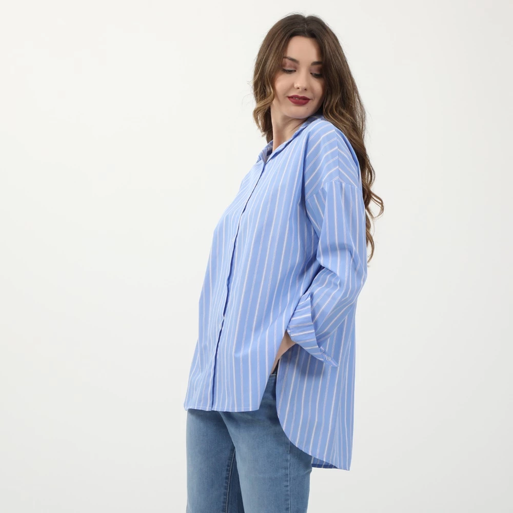 Γυναικείο μακρύ πουκάμισο ATTRATTIVO ριγέ μπλε λευκό 2 Γυναικείο μακρύ πουκάμισο ATTRATTIVO ριγέ μπλε λευκό - Image 2