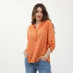 Γυναικεία τουνίκ ATTRATTIVO Floral πορτοκαλί εκρού