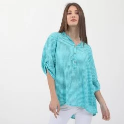 Γυναικεία τουνίκ ATTRATTIVO τιρκουάζ λευκή ριγέ