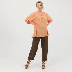 Γυναικεία τουνίκ ATTRATTIVO πορτοκαλί λευκή ριγέ