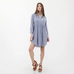 Γυναικείο φόρεμα πουκαμίσα ATTRATTIVO γαλάζιο