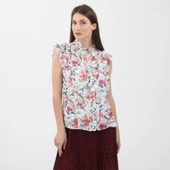 Γυναικείο αμάνικο πουκάμισο TED BAKER PLEATED RUFFLE λευκό Floral