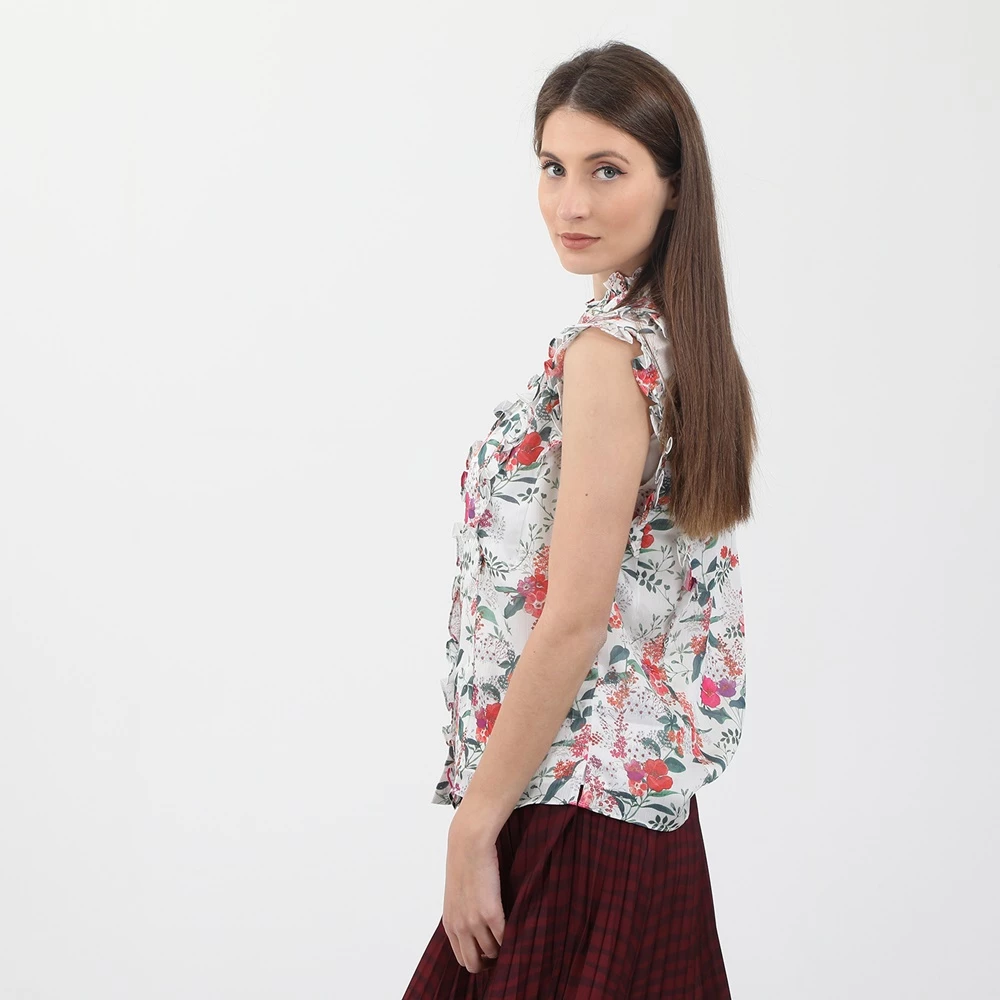 Γυναικείο αμάνικο πουκάμισο TED BAKER PLEATED RUFFLE λευκό Floral 2 Γυναικείο αμάνικο πουκάμισο TED BAKER PLEATED RUFFLE λευκό Floral - Image 2