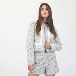 Γυναικείο Cropped Tweed σακάκι TED BAKER Stripe Panel λευκό μαύρο