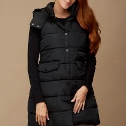 Γυναικείο μακρύ αμάνικο μπουφάν EDWARD JEANS INDIANA LONG VEST μαύρο