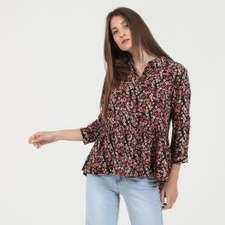 Γυναικείο πουκάμισο ATTRATTIVO μαύρο φλοράλ