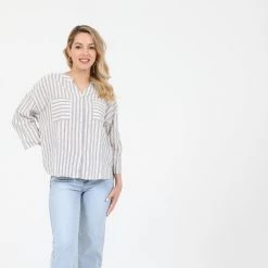 ATTRATTIVO Γυναικείο πουκάμισο ATTRATTIVΟ εκρού ριγέ γκρι