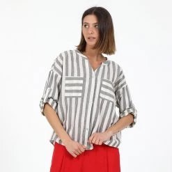 Γυναικείο πουκάμισο ATTRATTIVO ριγέ λευκό γκρι