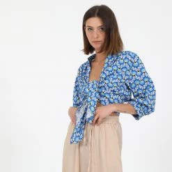 Γυναικείο πουκάμισο μπολερό ATTRATTIVO μπλε κίτρινο