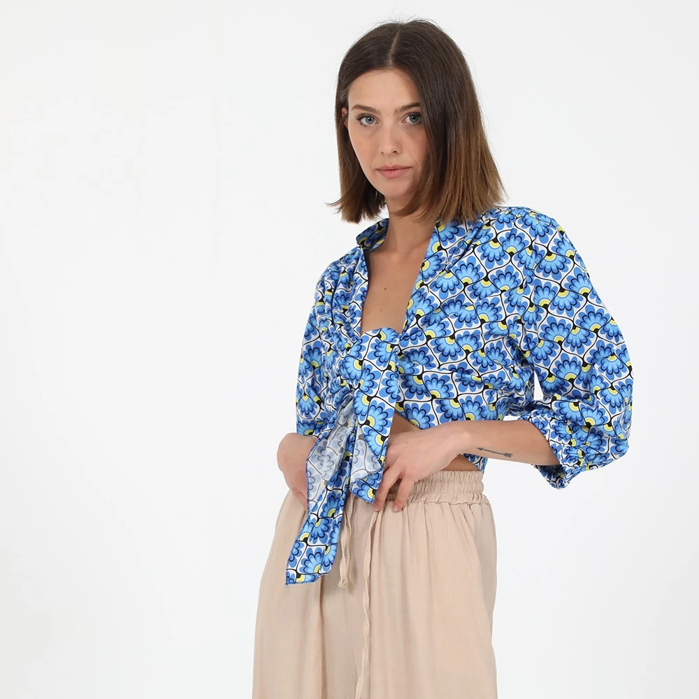 Γυναικείο πουκάμισο μπολερό ATTRATTIVO μπλε κίτρινο 1 Γυναικείο πουκάμισο μπολερό ATTRATTIVO μπλε κίτρινο