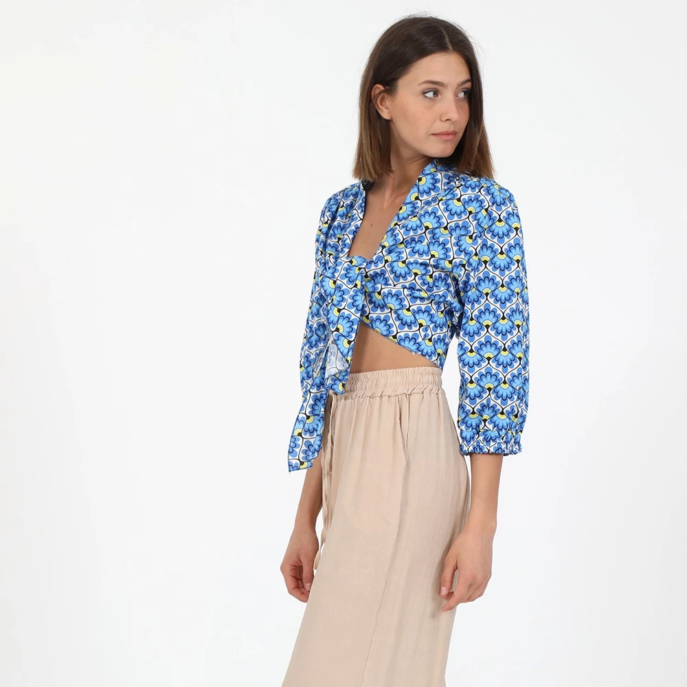 Γυναικείο πουκάμισο μπολερό ATTRATTIVO μπλε κίτρινο 2 Γυναικείο πουκάμισο μπολερό ATTRATTIVO μπλε κίτρινο - Image 2