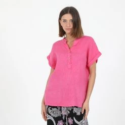 Γυναικείο λινό πουκάμισο ATTRATTIVO φούξια