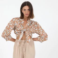 Γυναικείο πουκάμισο μπολερό ATTRATTIVO μπεζ πορτοκαλί κίτρινο