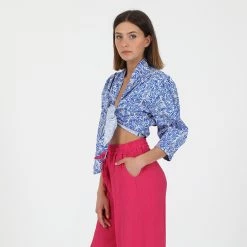 Γυναικείο πουκάμισο μπολερό ATTRATTIVO μπλε λευκό