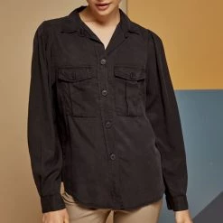 Γυναικείο μακρυμάνικο πουκάμισο EDWARD JEANS μαύρο