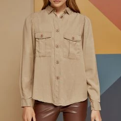 Γυναικείο μακρυμάνικο πουκάμισο EDWARD JEANS BENTLEY μπεζ