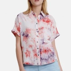 Γυνακείο κοντομάνικο πουκάμισο FUNKY BUDDHA Tie Dye εκρού