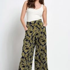 Γυναικεία παντελόνα FUNKY BUDDHA εμπριμέ μπλε πράσινη