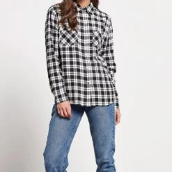 Γυναικείο πουκάμισο FUNKY BUDDHA λευκό μαύρο καρό