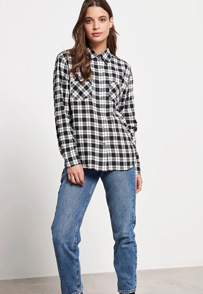 Γυναικείο πουκάμισο FUNKY BUDDHA λευκό μαύρο καρό 1 Γυναικείο πουκάμισο FUNKY BUDDHA λευκό μαύρο καρό