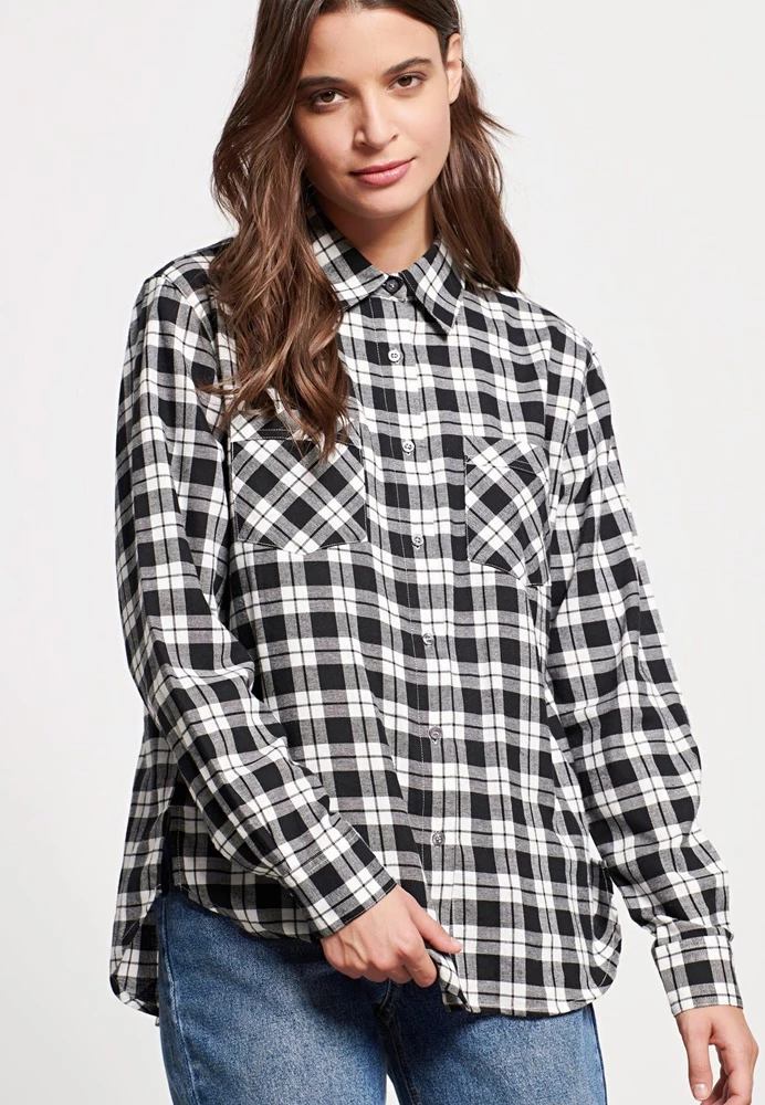 Γυναικείο πουκάμισο FUNKY BUDDHA λευκό μαύρο καρό 2 Γυναικείο πουκάμισο FUNKY BUDDHA λευκό μαύρο καρό - Image 2