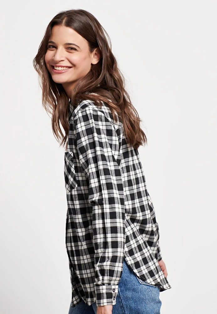 Γυναικείο πουκάμισο FUNKY BUDDHA λευκό μαύρο καρό 4 Γυναικείο πουκάμισο FUNKY BUDDHA λευκό μαύρο καρό - Image 4