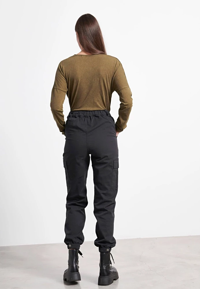 Γυναικείο Cargo παντελόνι FUNKY BUDDHA Comfort-stretch μαύρο 3 Γυναικείο Cargo παντελόνι FUNKY BUDDHA Comfort-stretch μαύρο - Image 3