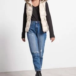 Γυναικείο αμάνικο μπουφάν FUNKY BUDDHA εκρού