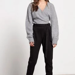 Γυναικείο Casual παντελόνι FUNKY BUDDHA ριγέ μαύρο